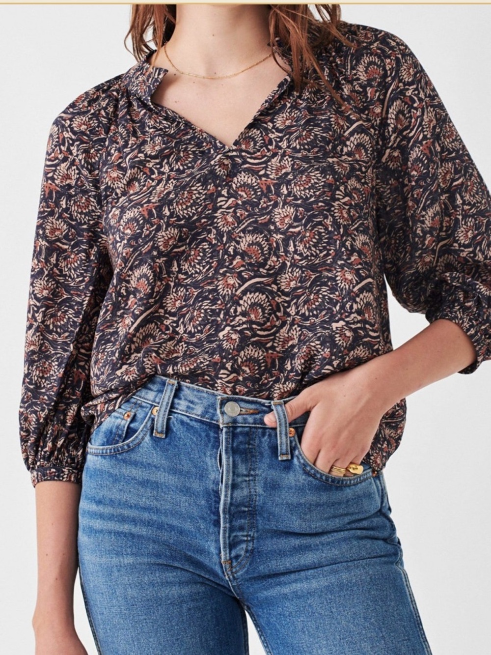 EUC Faherty Portia Blockprint Top Size XS